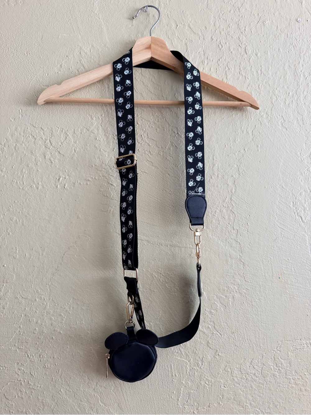 Disney Black Mickey Ear Crossbody Strap with Coin Pouch